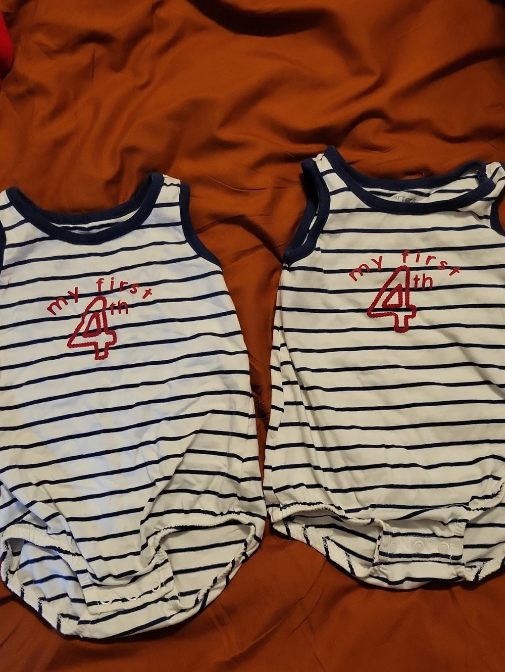 Twins Striped Navy & White 'My First 4th' Baby Rompers